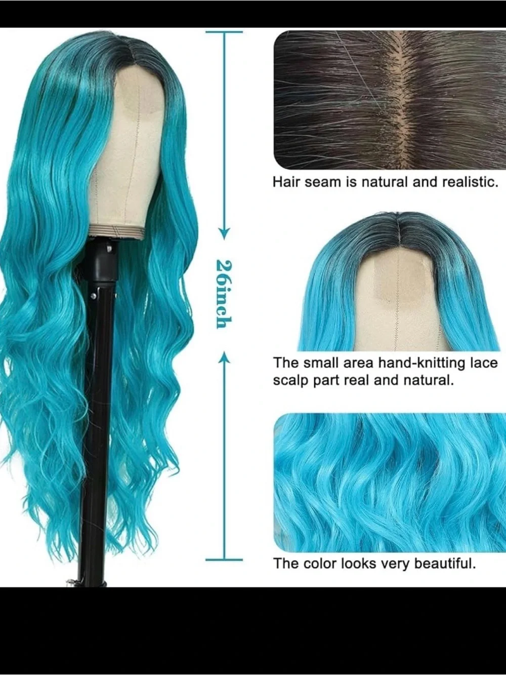 Vibrant Teal Long Wavy Women’s Wig - Lace Front